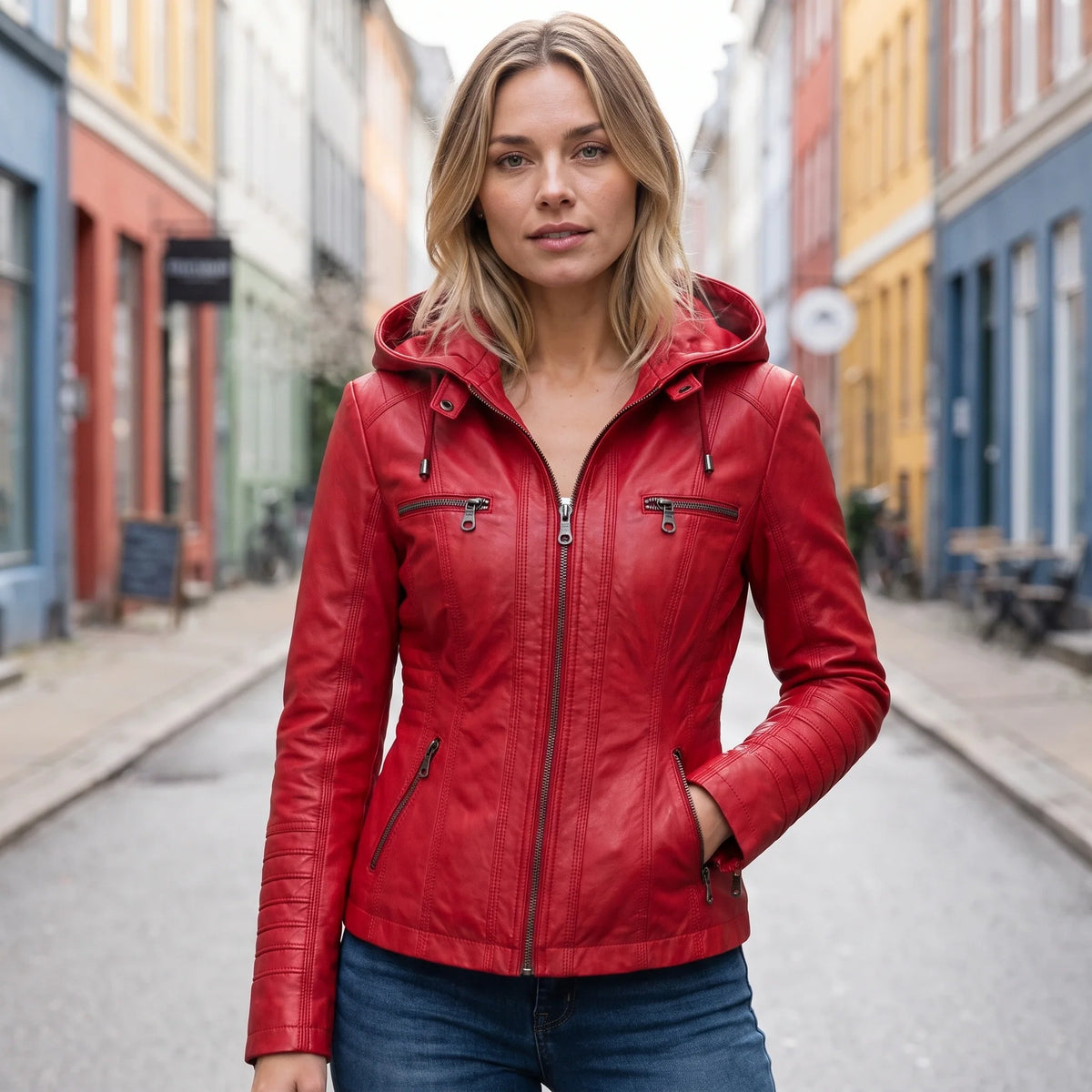 Chaqueta de Aspecto Piel con Capucha y Corte Entallado 5