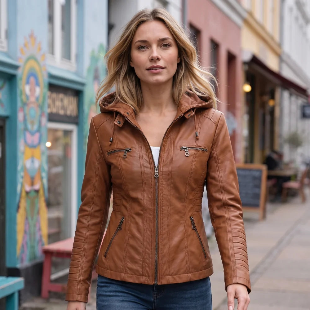 Chaqueta de Aspecto Piel con Capucha y Corte Entallado 6