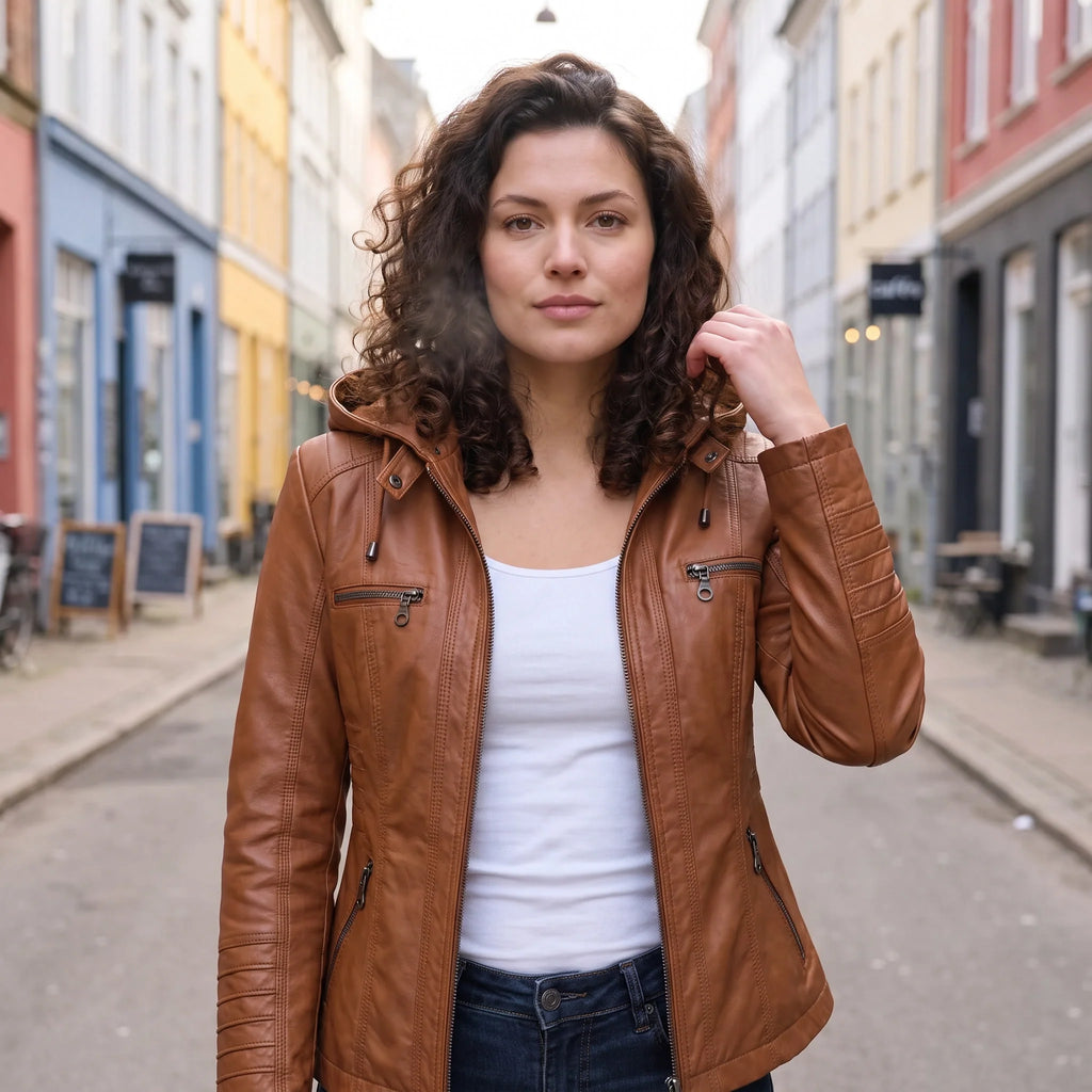 Chaqueta de Aspecto Piel con Capucha y Corte Entallado 7