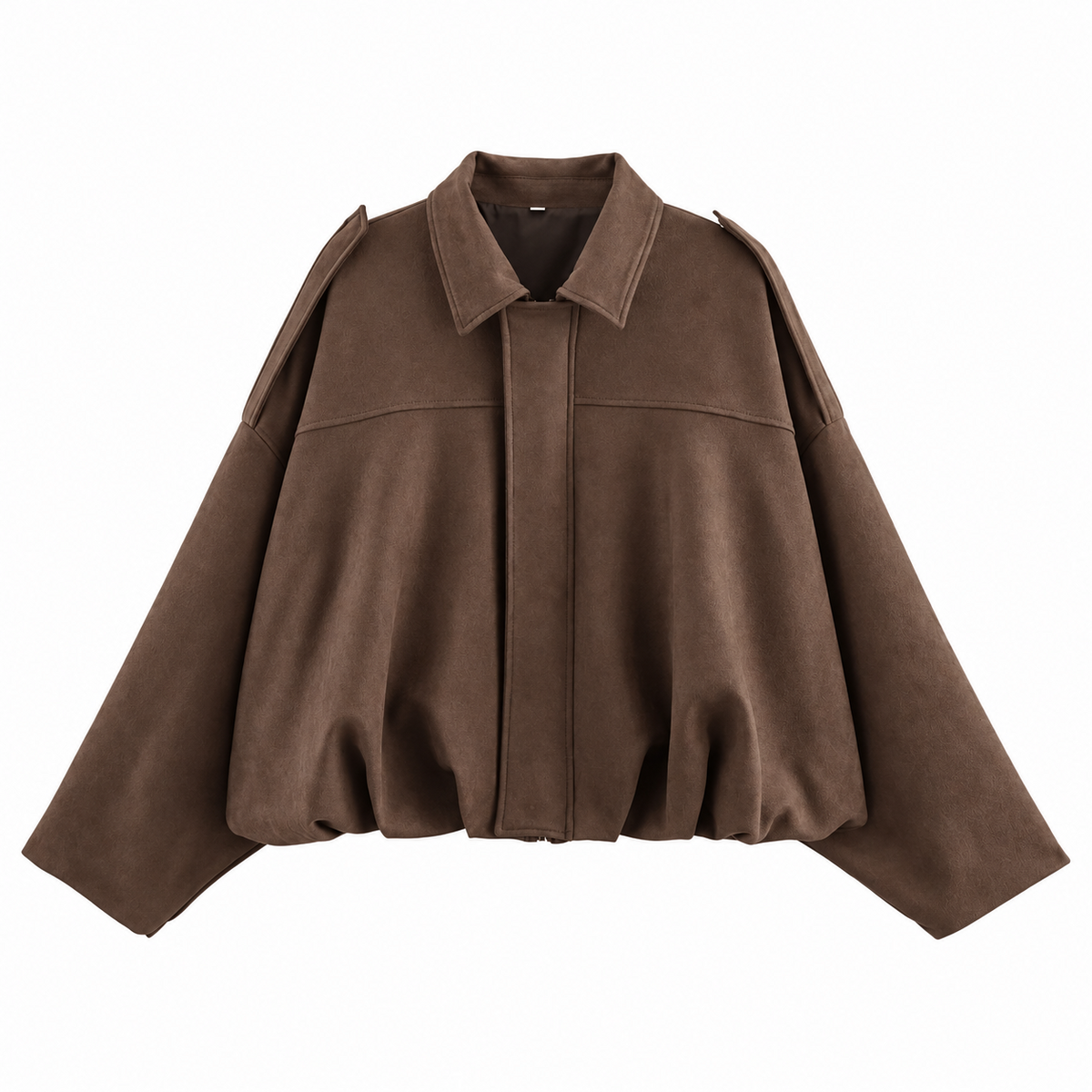 Chaqueta tipo ante sin modelo, solapa y cierre frontal, bolsillos, color marrón