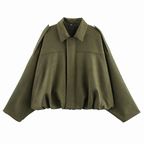 Chaqueta tipo ante sin modelo, solapa y cierre frontal, bolsillos, verde oliva