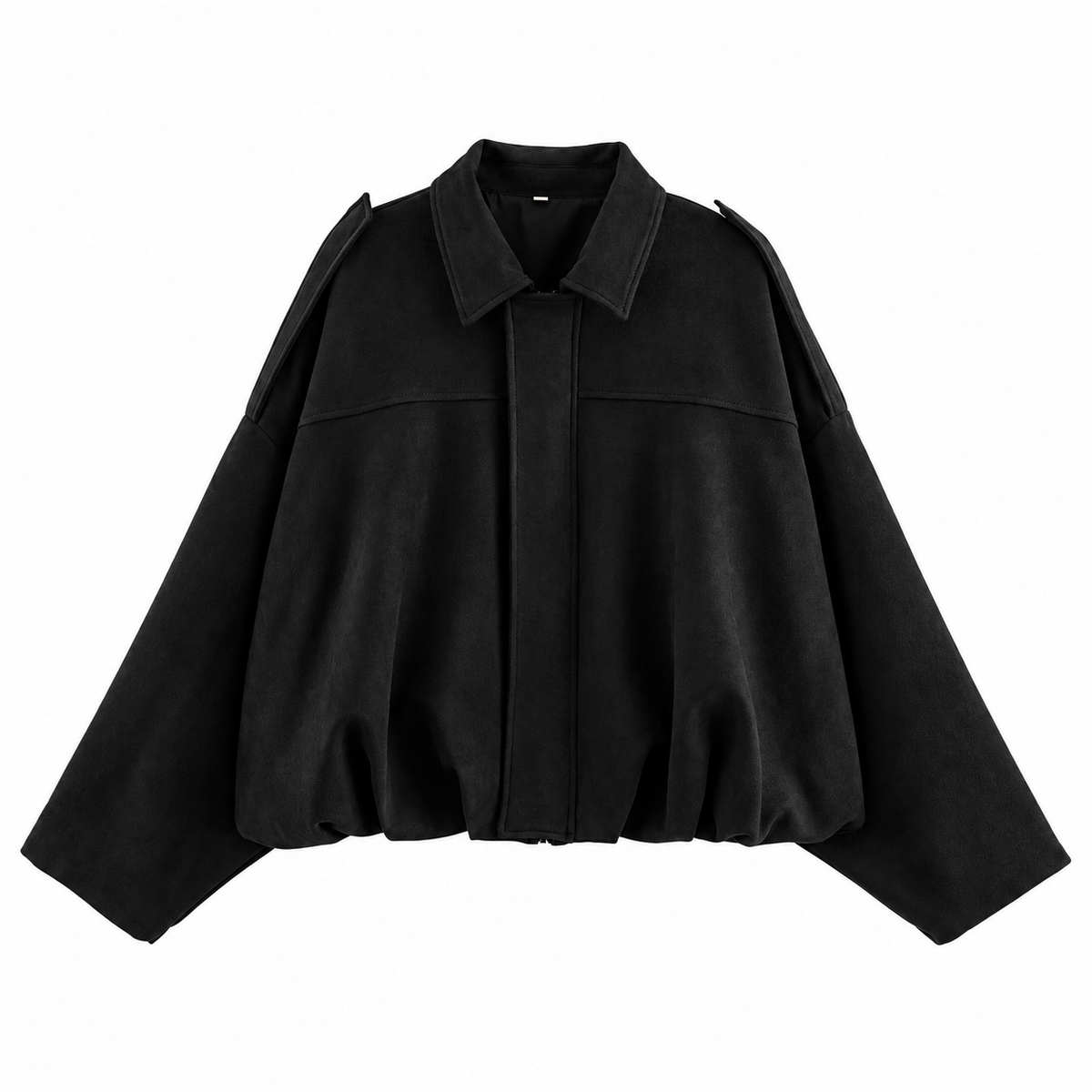 Chaqueta tipo ante sin modelo, solapa y cierre frontal, bolsillos, negro