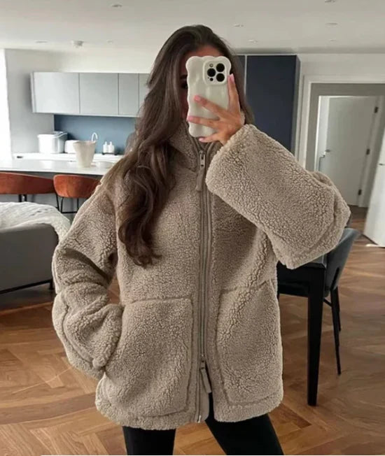 Chaqueta de Forro Polar Oversize con Cuello Alto y Cremallera Frontal 4