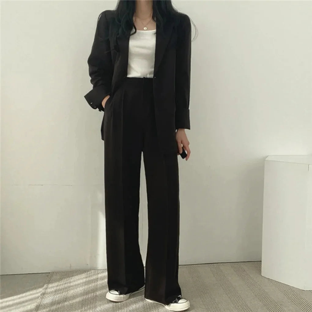 Conjunto de Blazer Holgado y Pantalón Ancho de Cintura Alta 0