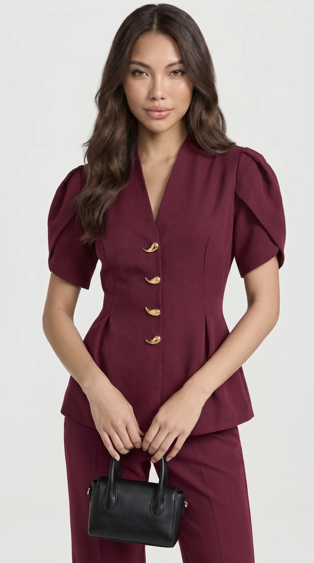 Conjunto de Camisa con Mangas Abullonadas y Pantalón Recto 1