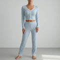 Conjunto de Pijama de Tejido Suave con Ribete de Encaje Acanalado 0