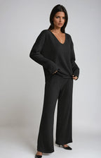 Conjunto de Punto Acanalado con Pantalón de Pierna Ancha 1