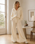 Conjunto de Punto con Cárdigan y Pantalón de Pierna Ancha 0