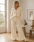 Conjunto de Punto con Cárdigan y Pantalón de Pierna Ancha 0
