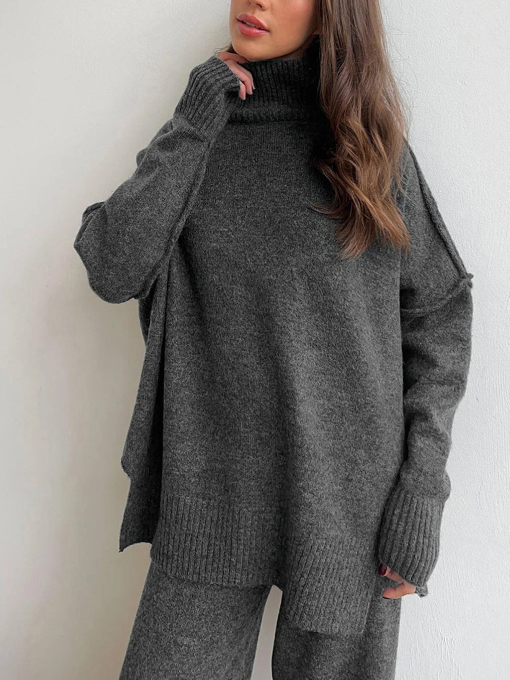 Conjunto de Punto con Cuello Alto y Pantalón Ancho 7