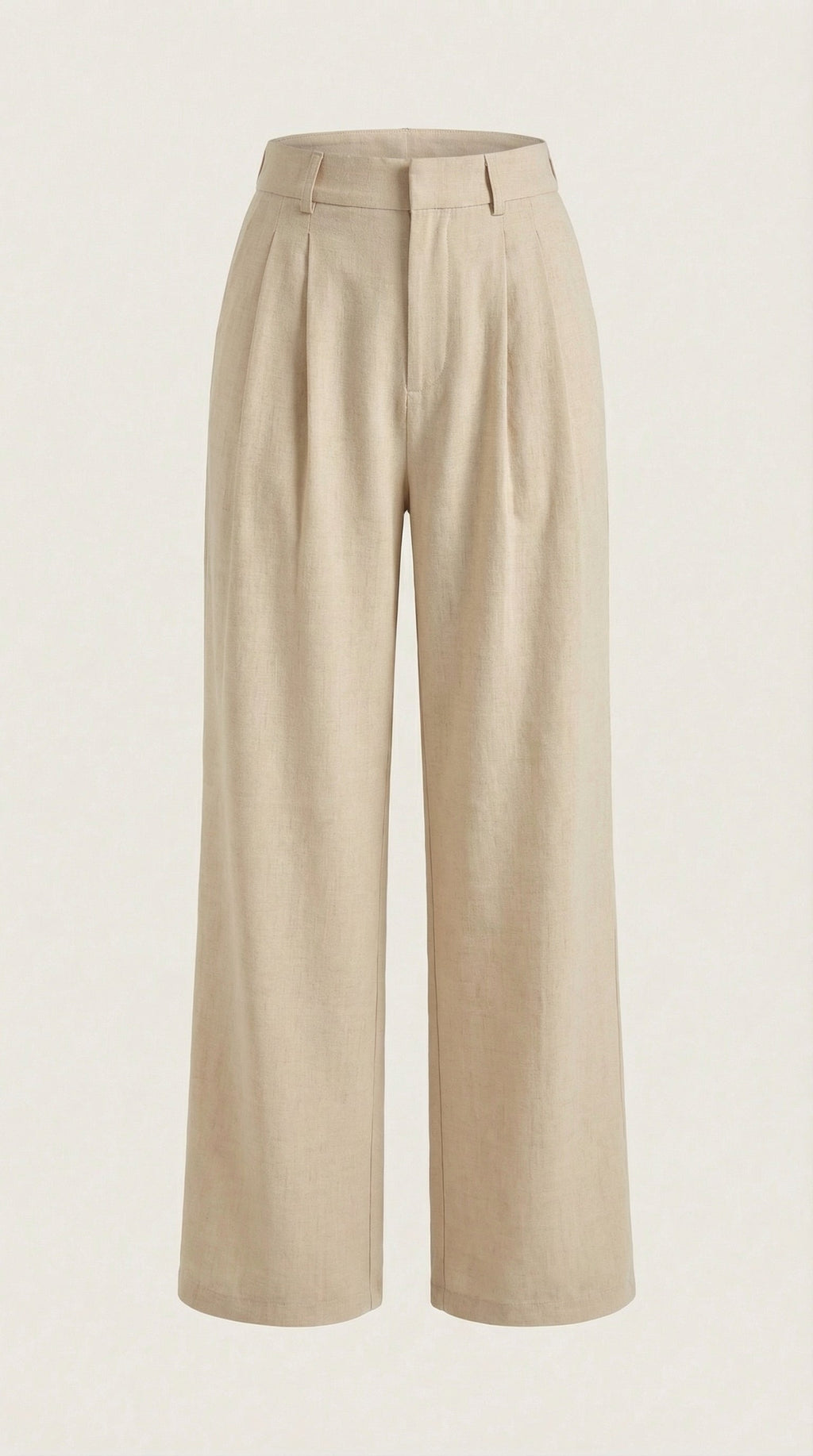 Beige wijde pantalon, hoge taille met plooien, vlak productbeeld