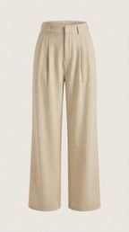 Beige wijde pantalon, hoge taille met plooien, vlak productbeeld