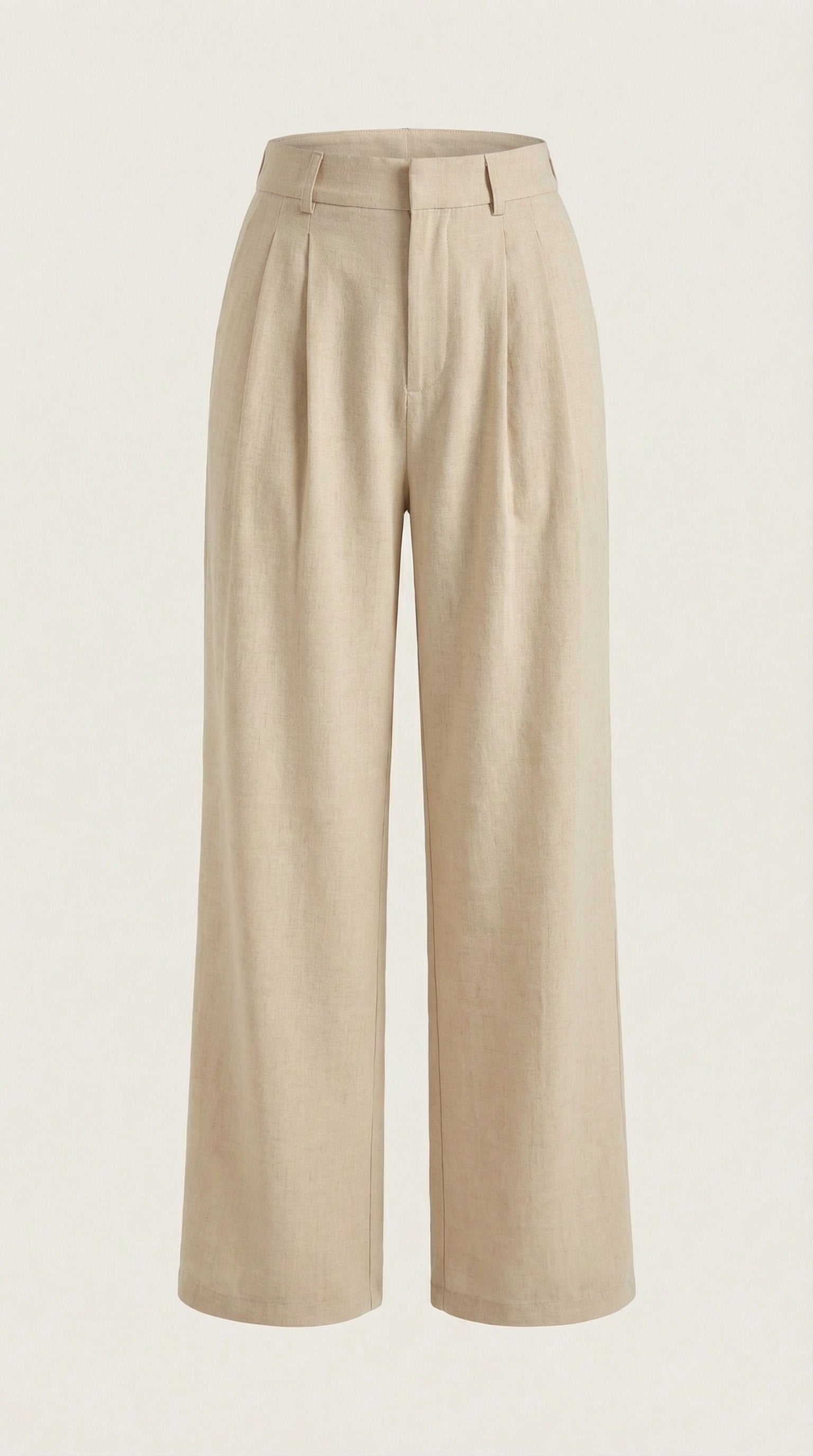 Beige wijde pantalon, hoge taille met plooien, vlak productbeeld