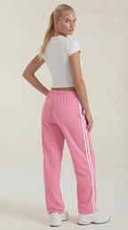 Roze wijde joggerbroek voor dames met zijstrepen en elastische taille, trekkoord