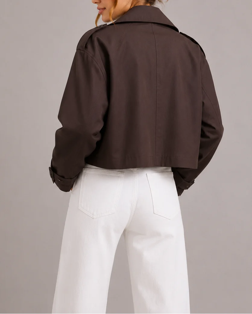 Gabardina Corta de Doble Botonadura con Solapas y Bolsillos 1