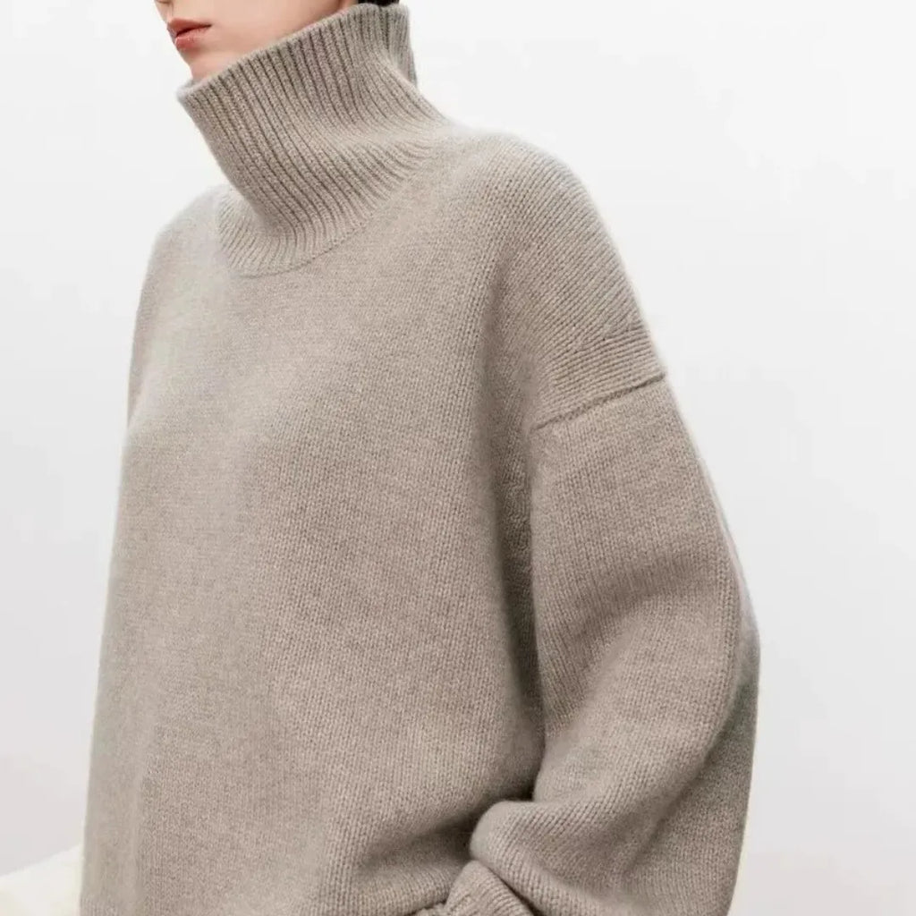 Jersey Cuello Alto Mujer – Suave Mezcla de Punto y Corte Holgado 0