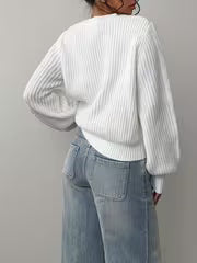 Jersey de Punto Gofrado con Cuello Redondo y Mangas Abullonadas 1