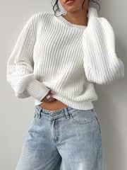 Jersey de Punto Gofrado con Cuello Redondo y Mangas Abullonadas 2