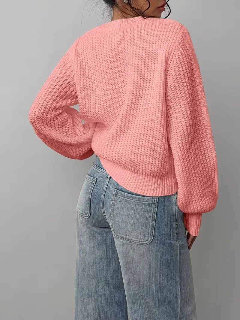 Jersey de Punto Gofrado con Cuello Redondo y Mangas Abullonadas 7