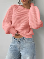 Jersey de Punto Gofrado con Cuello Redondo y Mangas Abullonadas 8