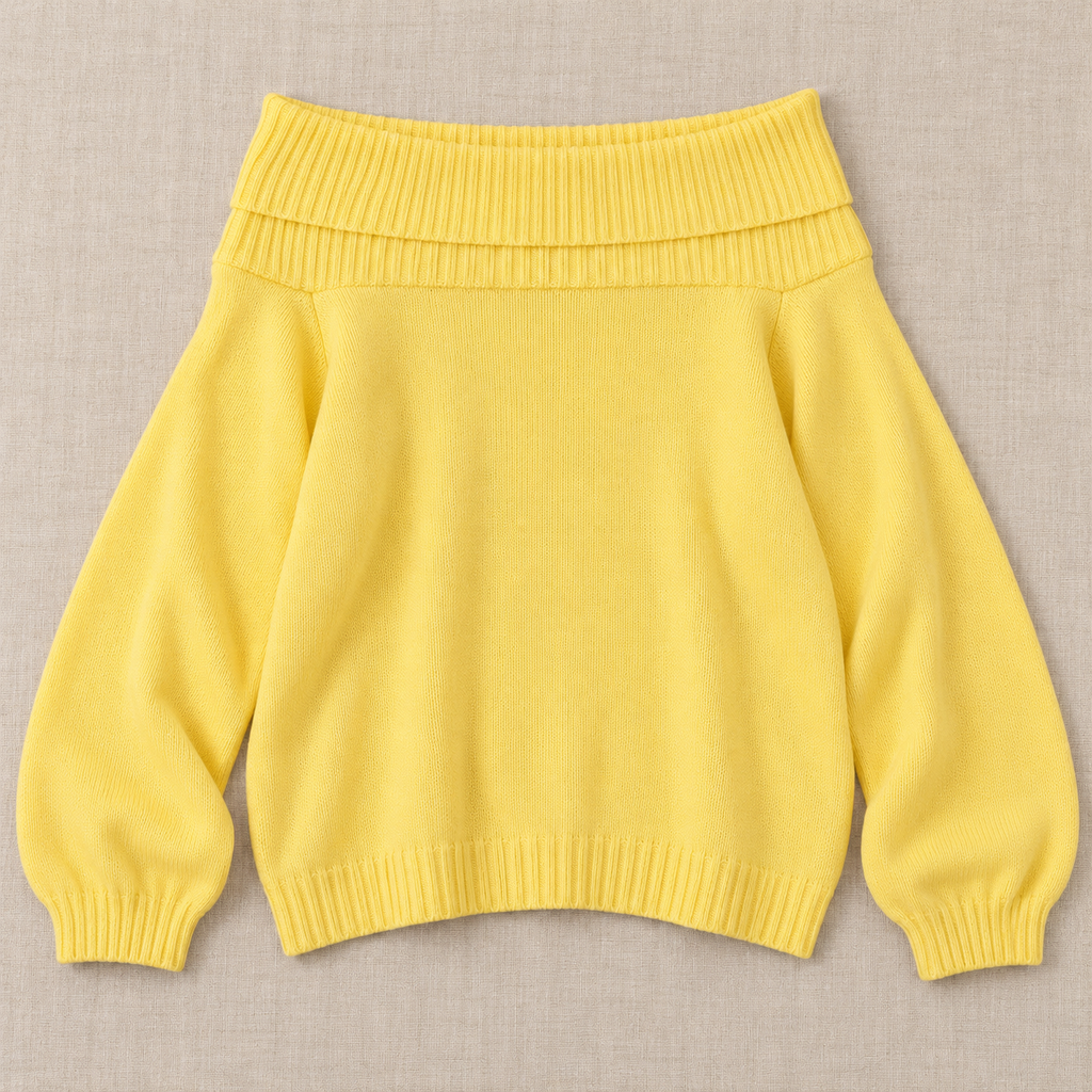 Jersey amarillo extendido, con cuello vuelto acanalado y puños ajustados