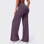Leggings de pierna recta con cintura alta morado, tejido liso