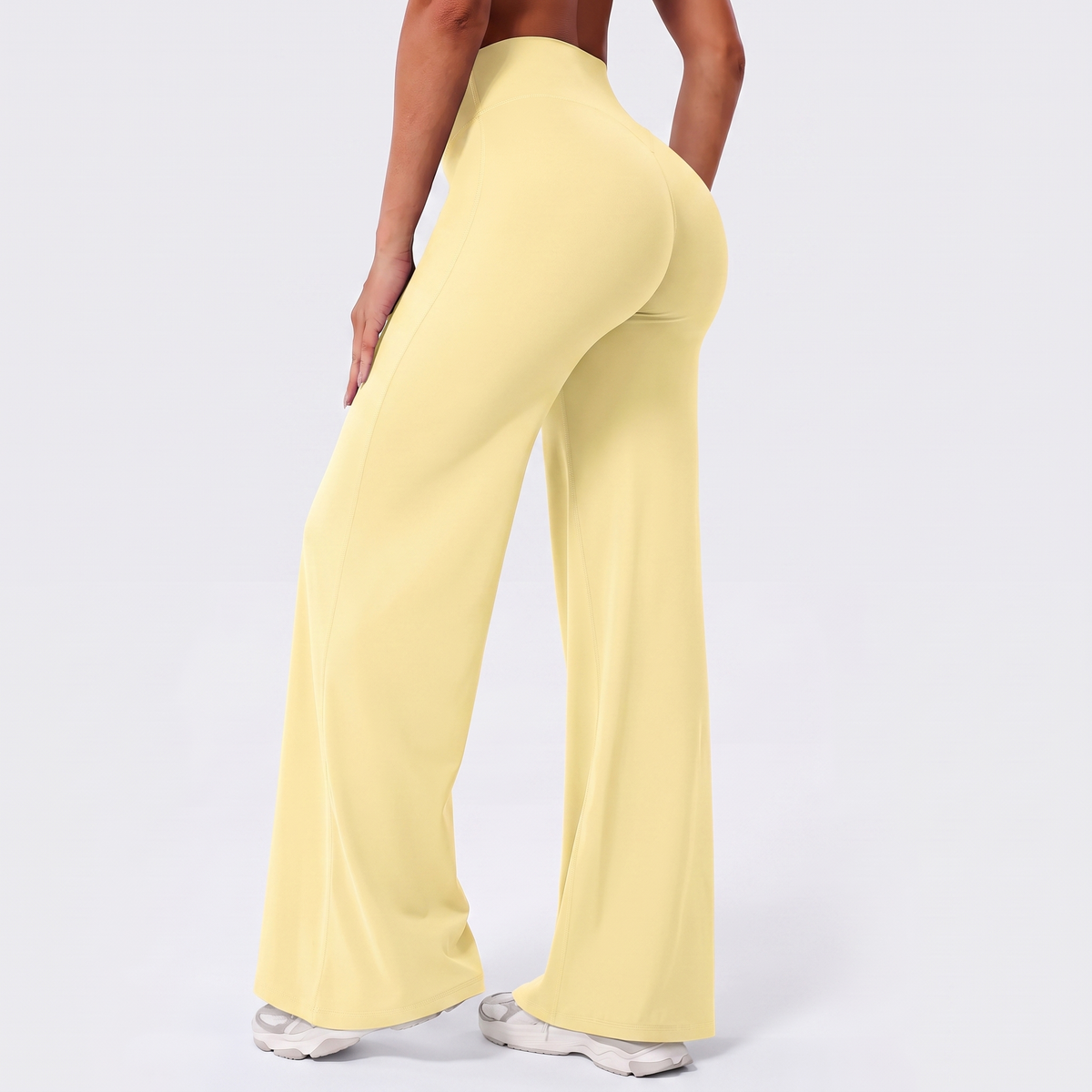 Leggings de pierna recta con cintura alta amarillo claro, tejido liso