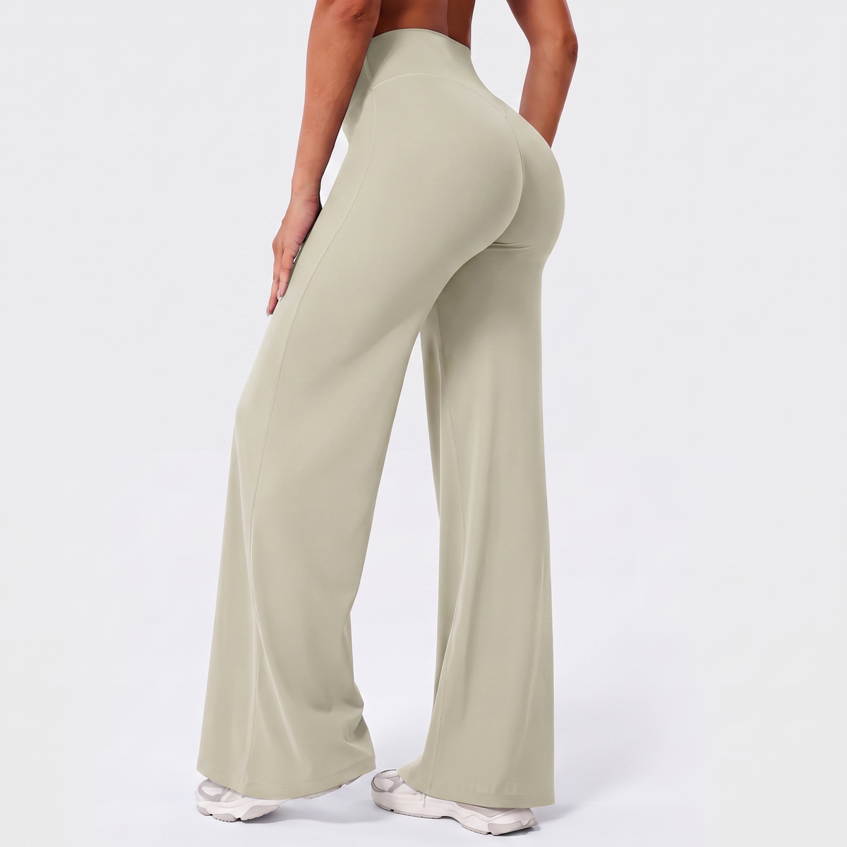 Leggings de pierna recta de cintura alta color beige claro