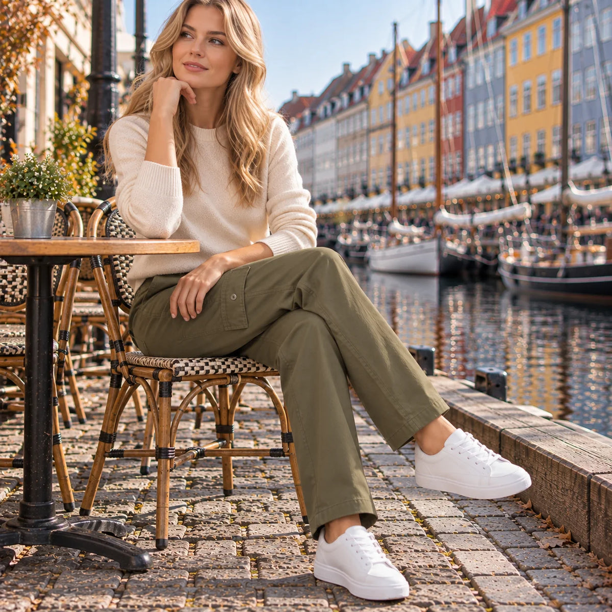 Pantalón Cargo de Mezclilla con Múltiples Bolsillos y Cintura Alta 7