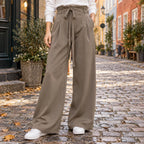 Pantalón de Pierna Ancha con Cintura Alta y Cordón Ajustable 0