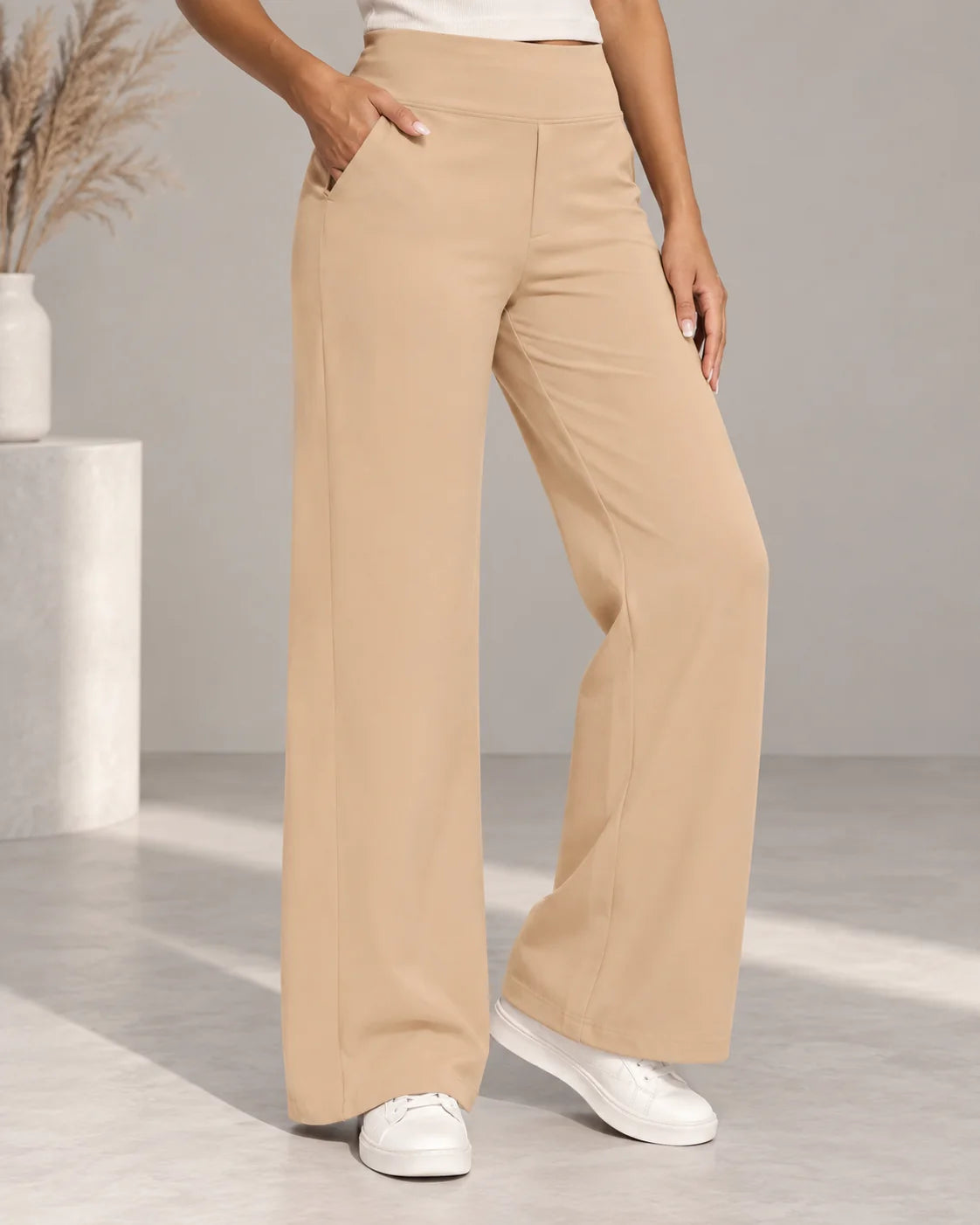 Pantalones Palazzo para Mujer con Cintura Alta y Tejido Elástico 13