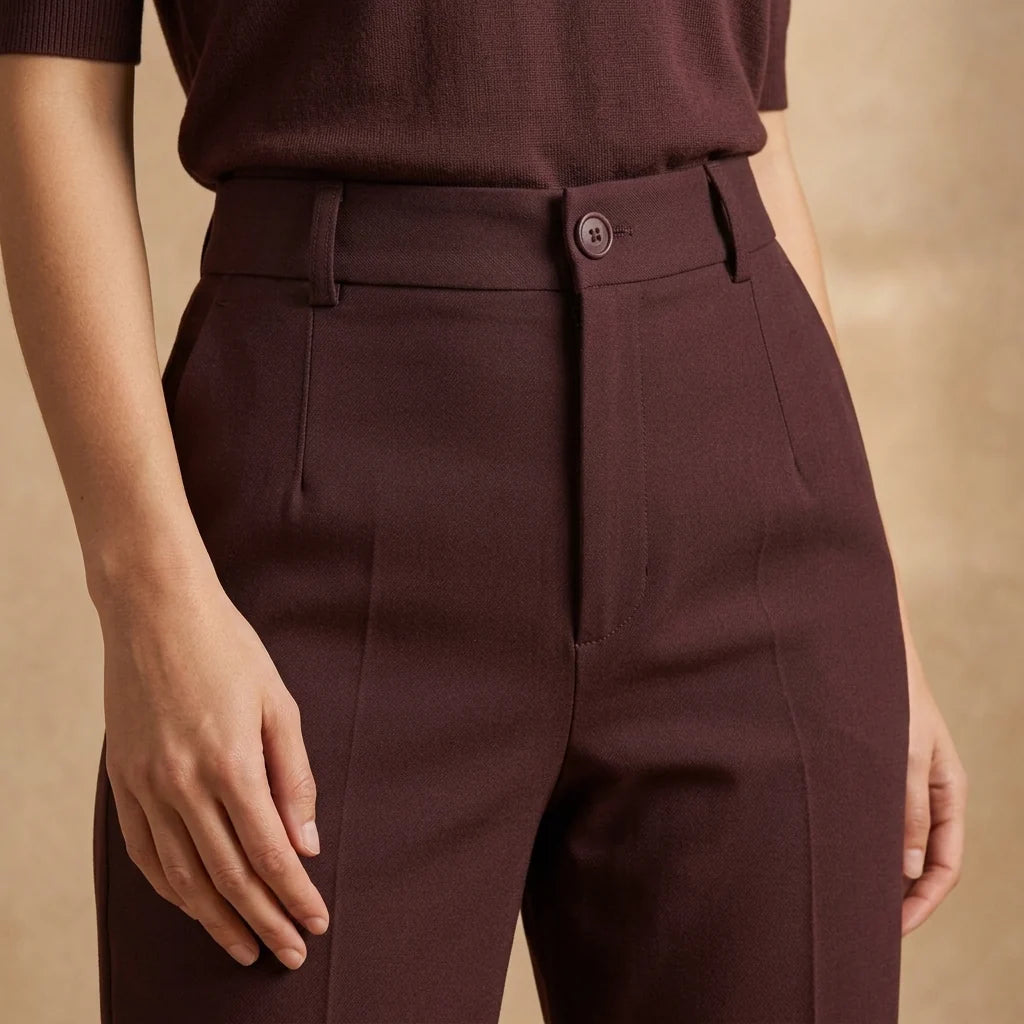 Pantalones de Corte Sastre en Tejido Elástico con Talle Alto 0