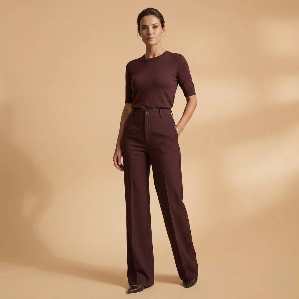 Pantalones de Corte Sastre en Tejido Elástico con Talle Alto 1