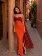 Vestido Bicolor Drapeado de Corte Amplio 0