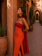 Vestido Bicolor Drapeado de Corte Amplio 6
