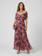Vestido Largo Estampado con Escote Cruzado y Hombros Descubiertos 1
