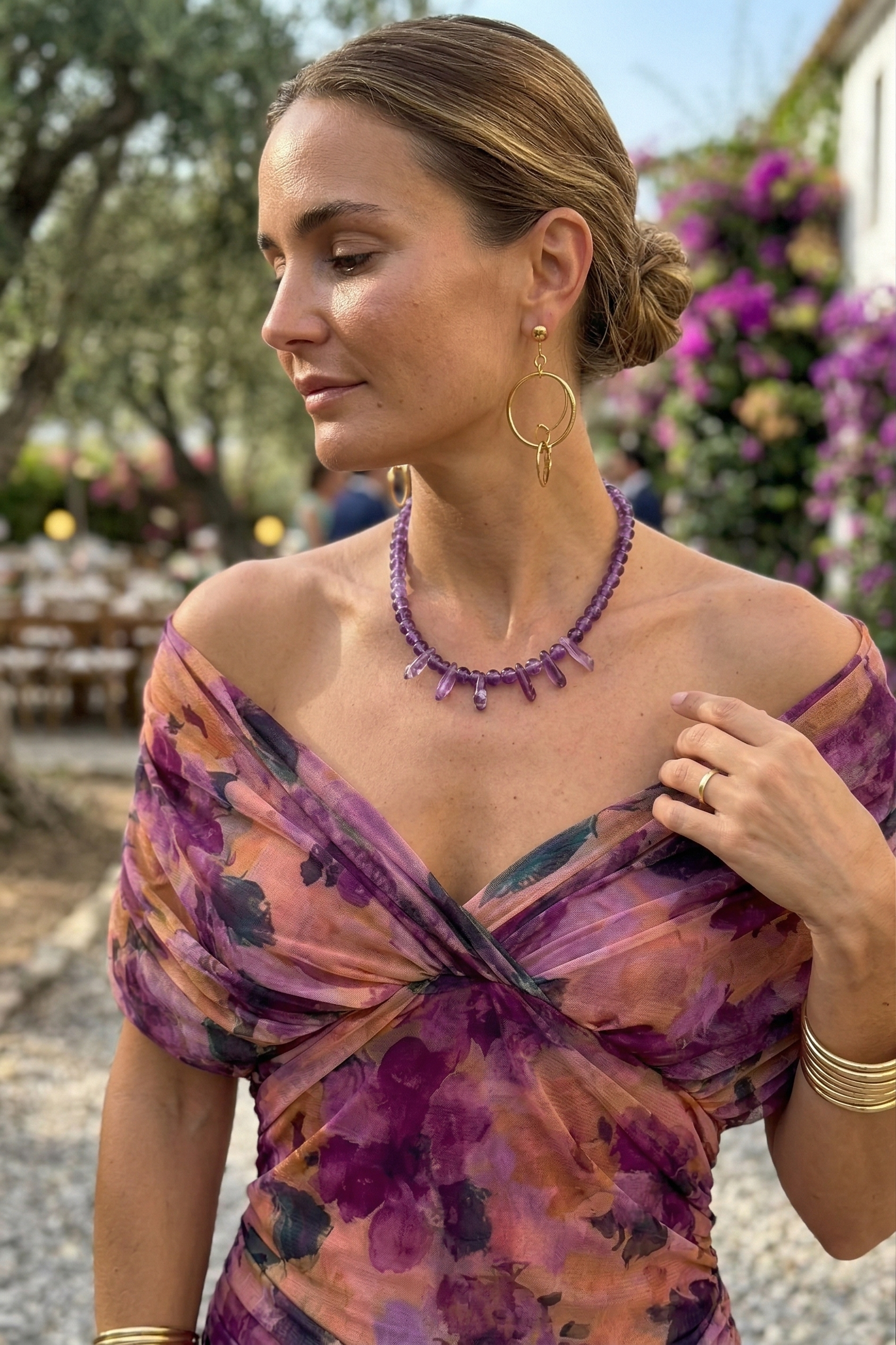 Vestido Largo Estampado con Escote Cruzado y Hombros Descubiertos 11