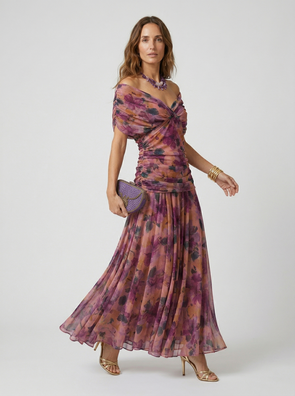 Vestido Largo Estampado con Escote Cruzado y Hombros Descubiertos 12