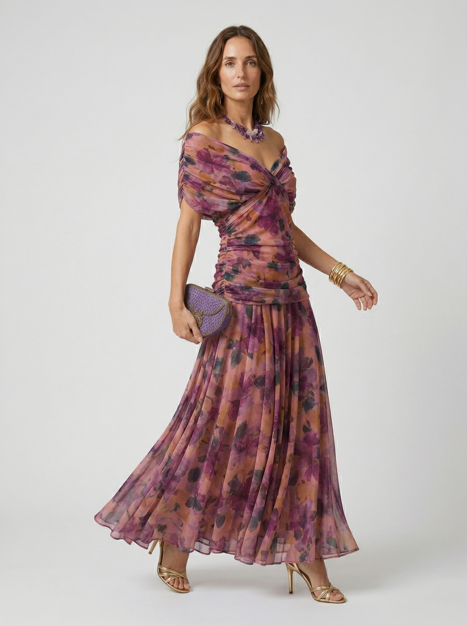 Vestido Largo Estampado con Escote Cruzado y Hombros Descubiertos 12