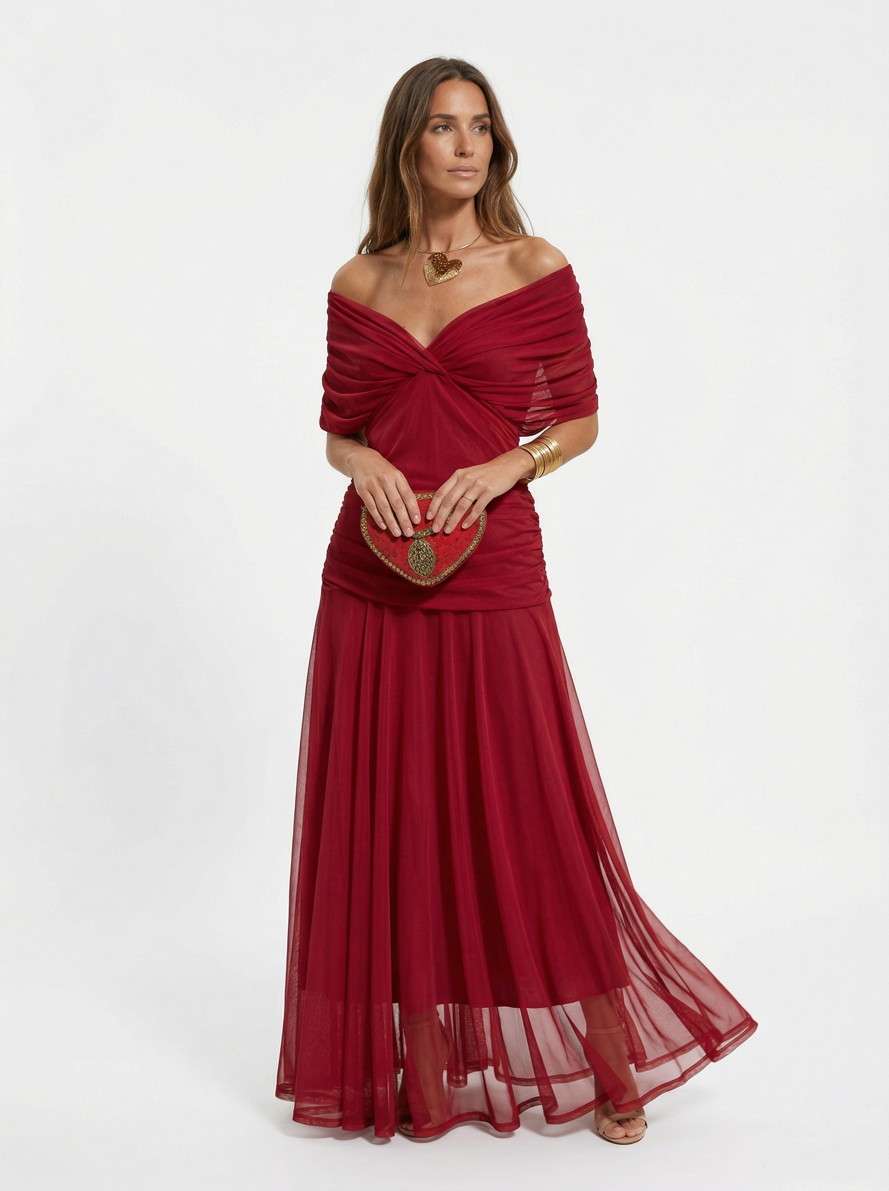 Vestido Largo Estampado con Escote Cruzado y Hombros Descubiertos 17