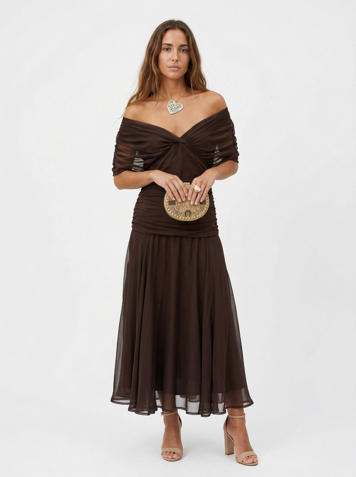 Vestido Largo Estampado con Escote Cruzado y Hombros Descubiertos 18