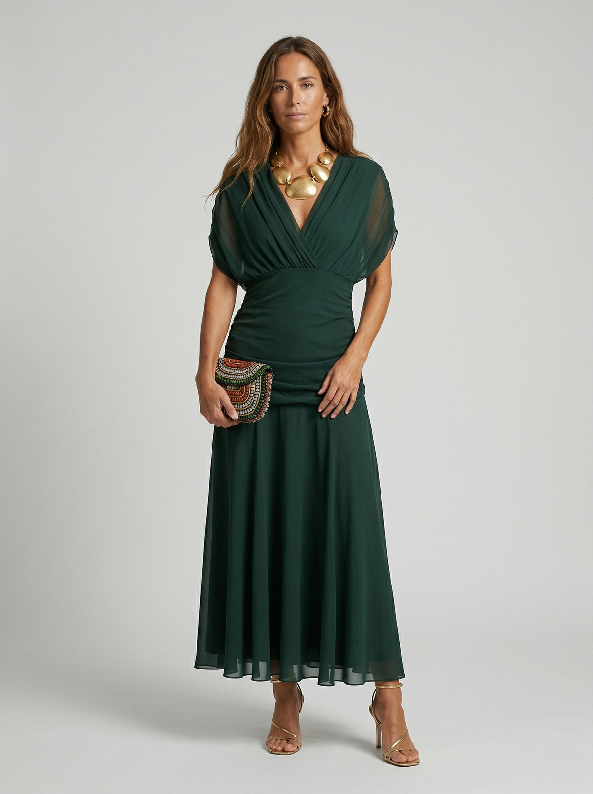 Vestido Largo Estampado con Escote Cruzado y Hombros Descubiertos 19