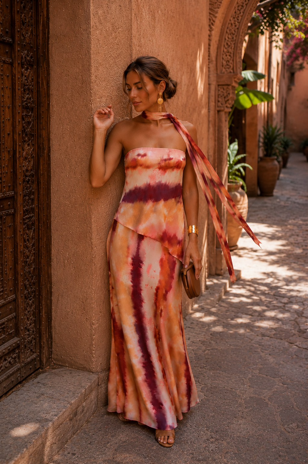 Vestido Largo Estampado con Escote Palabra de Honor 3