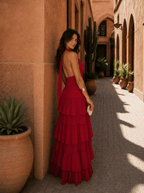 Vestido Largo Halter con Falda de Volantes Escalonados 2