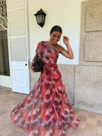 Vestido Largo con Hombro Caído y Estampado Acuarela 2