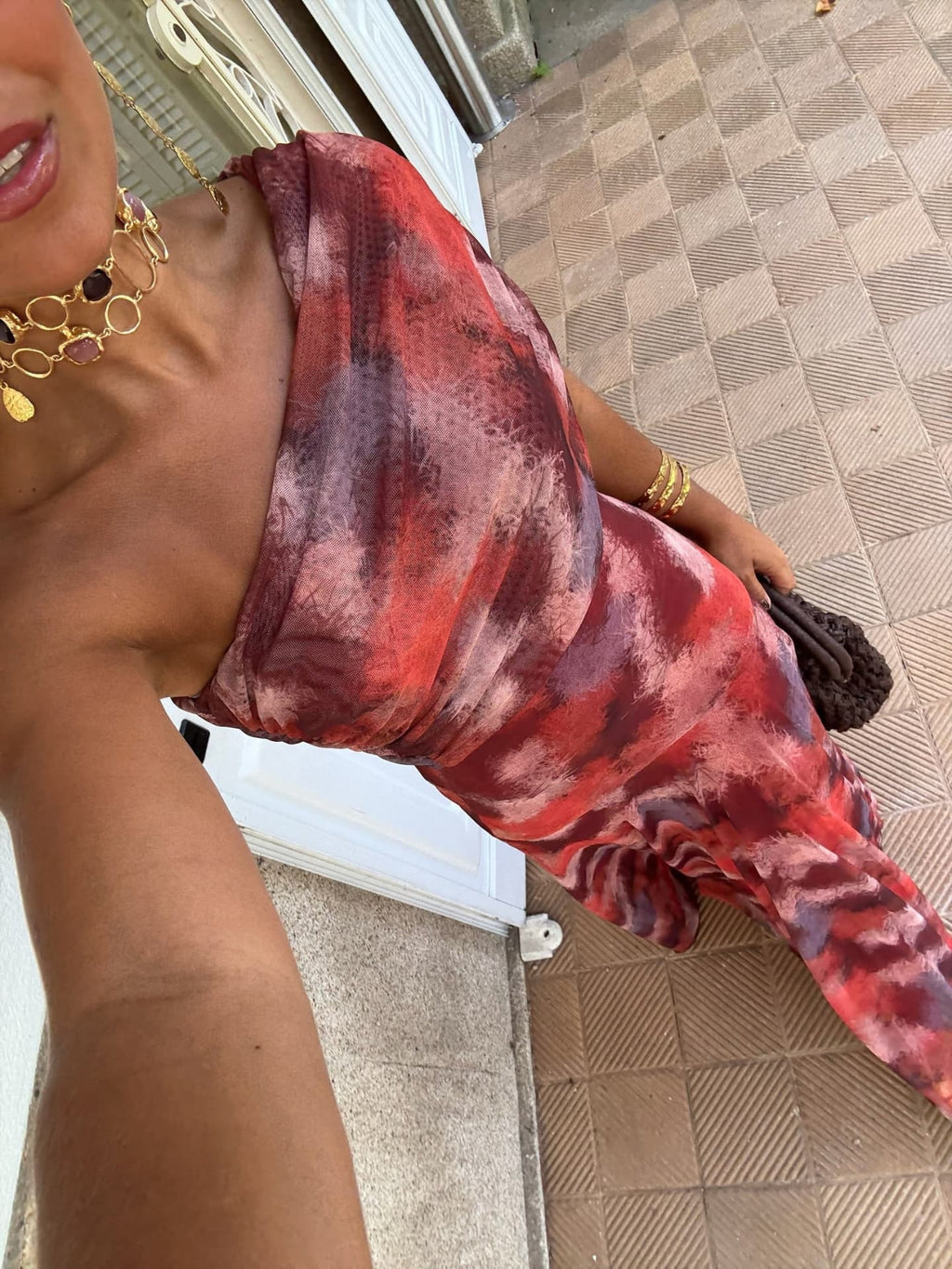 Vestido Largo con Hombro Caído y Estampado Acuarela 5