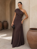 Vestido Largo de Tul Marrón Entallado 0