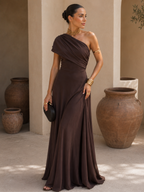 Vestido Largo de Tul Marrón Entallado 3
