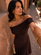 Vestido Largo de Tul Marrón Entallado 6