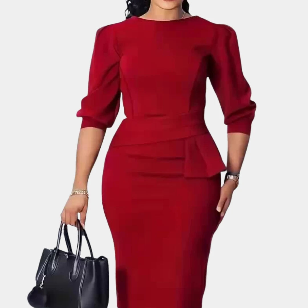 Vestido Midi Peplum con Manga Tres Cuartos 2